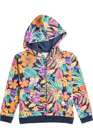 Roxy Girls Heart Beats Zip Hoodie in Mood Indigo True Paradise