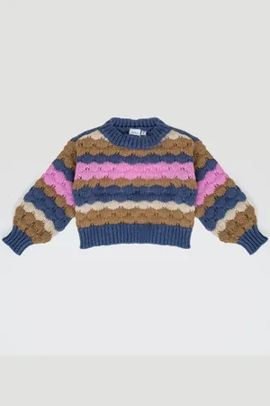 NAME IT Girls Nunna Short Knit Jumper in Wild Wind Blue