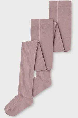 NAME IT Girls Rib Knit Tights (2 Pack) in Woodrose