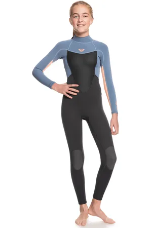 Roxy Girls Prologue 4/3mm Back Zip Wetsuit in Black Cloud, Powder Grey & Sunglow