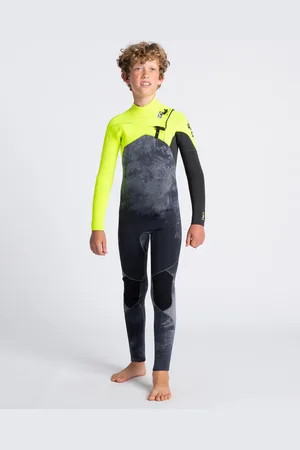 C-Skins Boys Sessions 4/3mm Chest Zip Wetsuit in Black Tie Dye, Yellow & Graphite