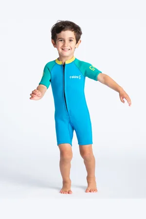 C-Skins Boys C-Kid Baby Shorty Wetsuit in Cyan, Green & Aurora Yellow