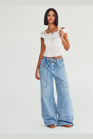 Free People CRVY Outlaw Wide Leg Jeans in Drizzle