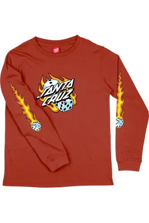 Santa Cruz Boys Flaming Dice Dot Long Sleeve T-Shirt in Dark Rust