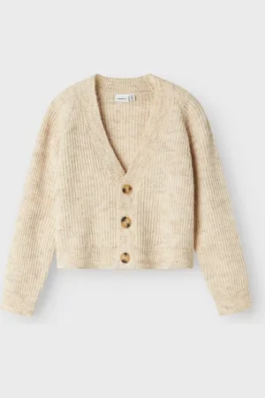 NAME IT Girls Holly Boxy Short Knit Cardigan in Pure Cashmere