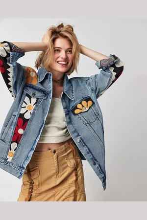 Free People Annies Flower Bomb Jacket in Denim Medium Blue