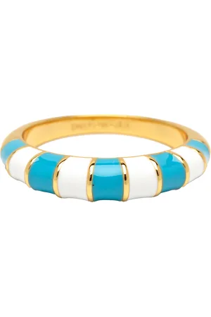 Pura Vida Striped Enamel Gold Ring in Blue & White