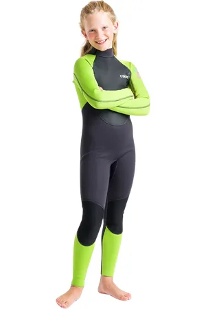C-Skins Boys Element 3/2mm Back Zip Wetsuit in Anthracite, Lime & Multi