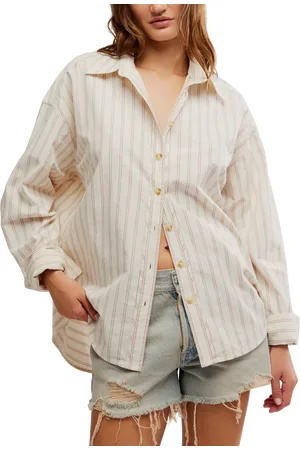 Free People Striped Varsity Vibes Shirt in Ivory Combo