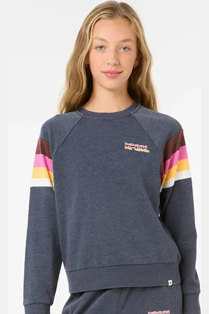 Rip Curl Girls Las Dalias Raglan Crew Sweatshirt in Navy