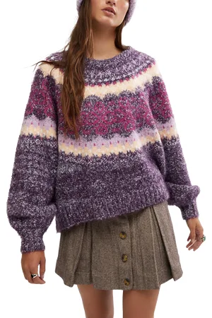 Free People Festive Frost Jumper in Blackberry Wine Combo