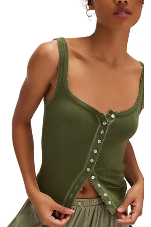 Free People End Game Pointelle Top in Army