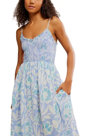 Free People Sweet Nothings Midi Dress in Blue Vista Combo
