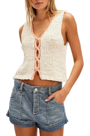 Free People Sicily Knit Shell Top in Ivory Combo