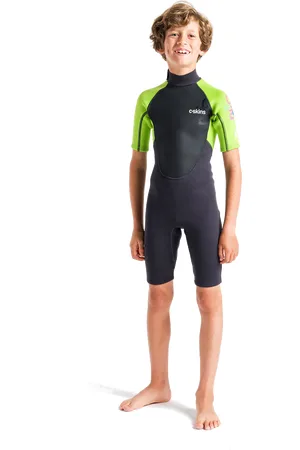 C-Skins Boys Element 3/2mm Back Zip Shorty Wetsuit in Anthracite, Lime & Multi