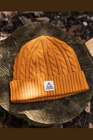 PASSENGER Fireside Cable Knit Beanie in Sunrise Orange
