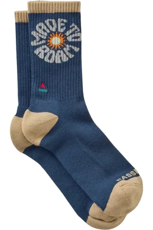 PASSENGER Made To Roam Graphic Crew Socks in Rich Navy