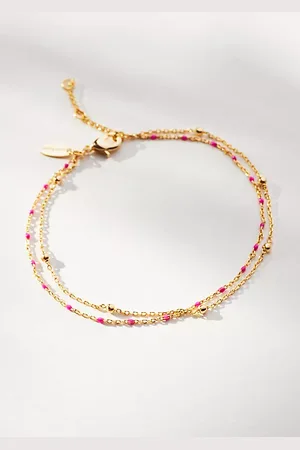 Anthropologie Gold-Plated Delicate Jeweled Double-Chain Bracelet