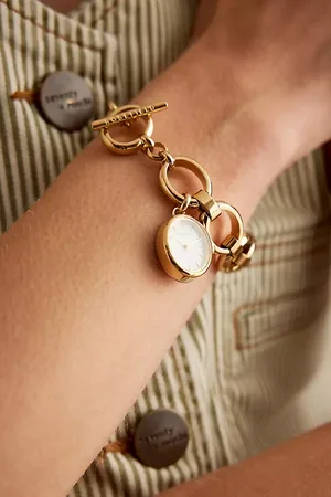 ROSEFIELD Rosefield Oval Charm -Plated Chain Bracelet Wrist Watch