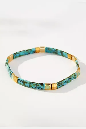 Anthropologie Gold-Plated Beaded Chicklet Bracelet
