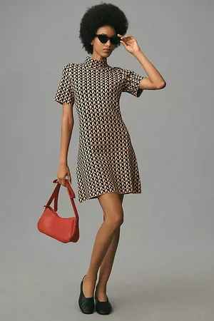 Anthropologie Mock-Neck Short-Sleeve Mini Shift Dress