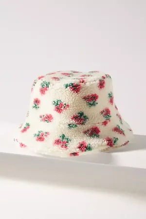 Anthropologie Floral Sherpa Bucket Hat