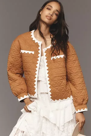 Anthropologie Zigzag-Trim Quilted Jacket