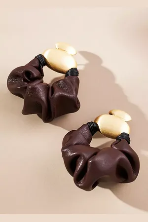Anthropologie Ruched Sculptural Metal Drop Earrings
