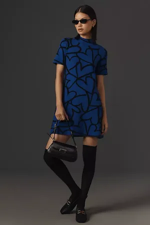 Anthropologie Mock-Neck Short-Sleeve Mini Shift Dress
