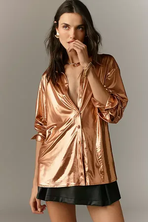 Anthropologie Metallic Shine Long-Sleeve Shirt