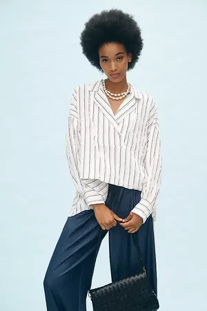 Anthropologie The Dylon Long-Sleeve Wide-Placket Top: Striped Edition