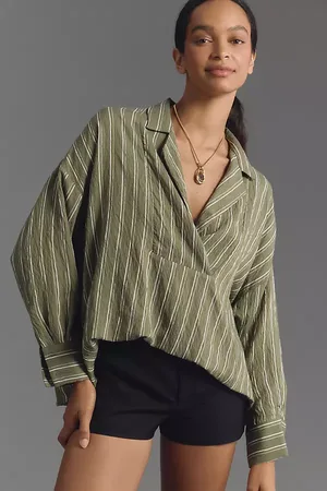 Anthropologie The Dylon Long-Sleeve Wide-Placket Top: Striped Edition