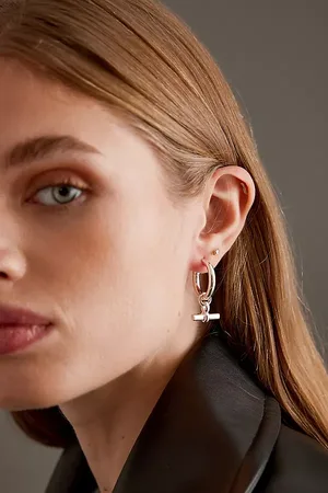 Tilly Sveaas Sterling Medium T-Bar Hoop Earrings