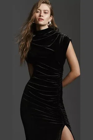 Anthropologie The Maya Ruched Cowl-Neck Midi Dress: Velvet Edition