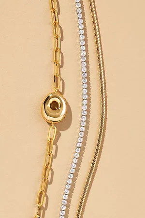 Anthropologie Gold-Plated Bubble Monogram Bracelets, Set of 2