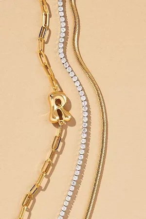 Anthropologie Gold-Plated Bubble Monogram Bracelets, Set of 2