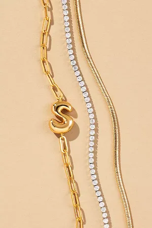 Anthropologie Gold-Plated Bubble Monogram Bracelets, Set of 2