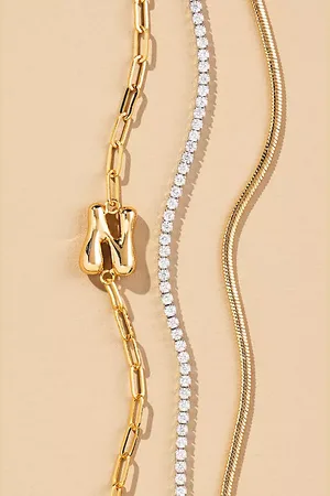 Anthropologie Gold-Plated Bubble Monogram Bracelets, Set of 2