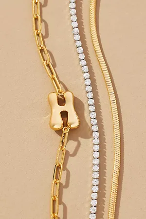 Anthropologie Gold-Plated Bubble Monogram Bracelets, Set of 2