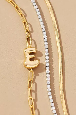 Anthropologie Gold-Plated Bubble Monogram Bracelets, Set of 2