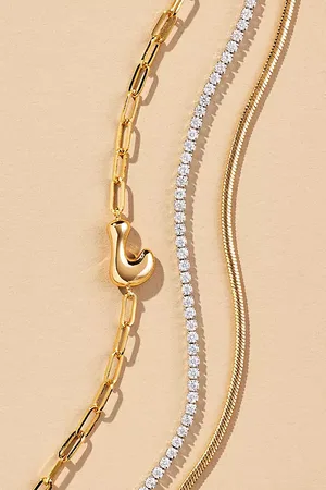 Anthropologie Gold-Plated Bubble Monogram Bracelets, Set of 2