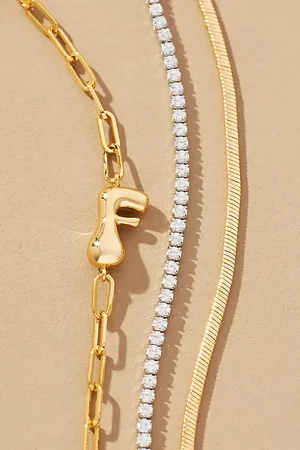 Anthropologie Gold-Plated Bubble Monogram Bracelets, Set of 2