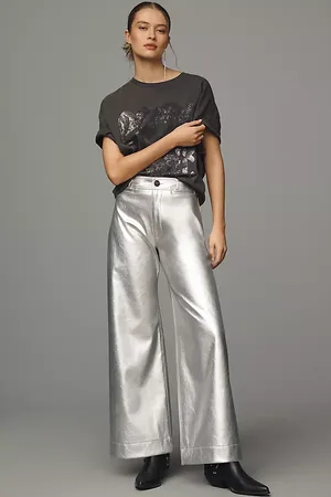 Maeve The Ettie High-Rise Crop Wide-Leg Trousers by : Metallic Faux-Leather Edition