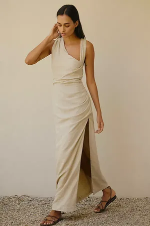 Anthropologie Asymmetrical Linen Maxi Dress