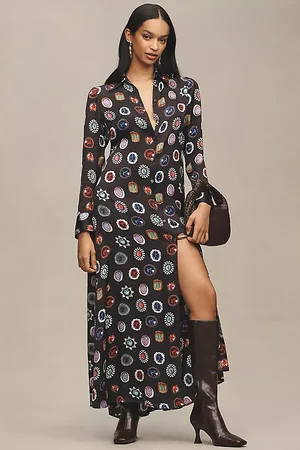 Corey Lynn Calter V-Neck Jewel Shirt Maxi Dress