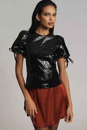 Anthropologie Hutch Leather Crinkle Top