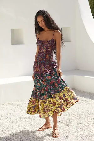 Anthropologie Smocked Drop-Waist Tiered Cotton Maxi Dress