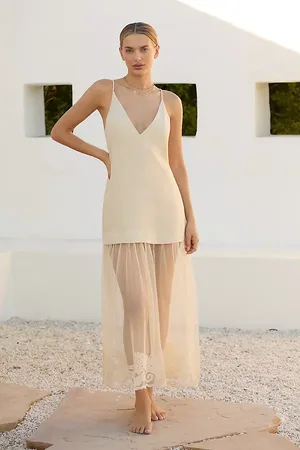 Anthropologie Sleeveless Sheer Linen Maxi Slip Dress