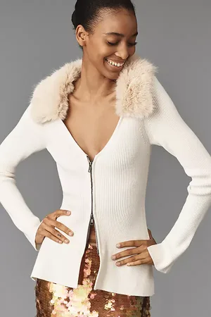 Anthropologie Faux-Fur Trim Jumper