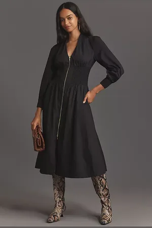 Anthropologie The Tommie Smocked Front-Zip Shirt Dress: Long-Sleeve Edition